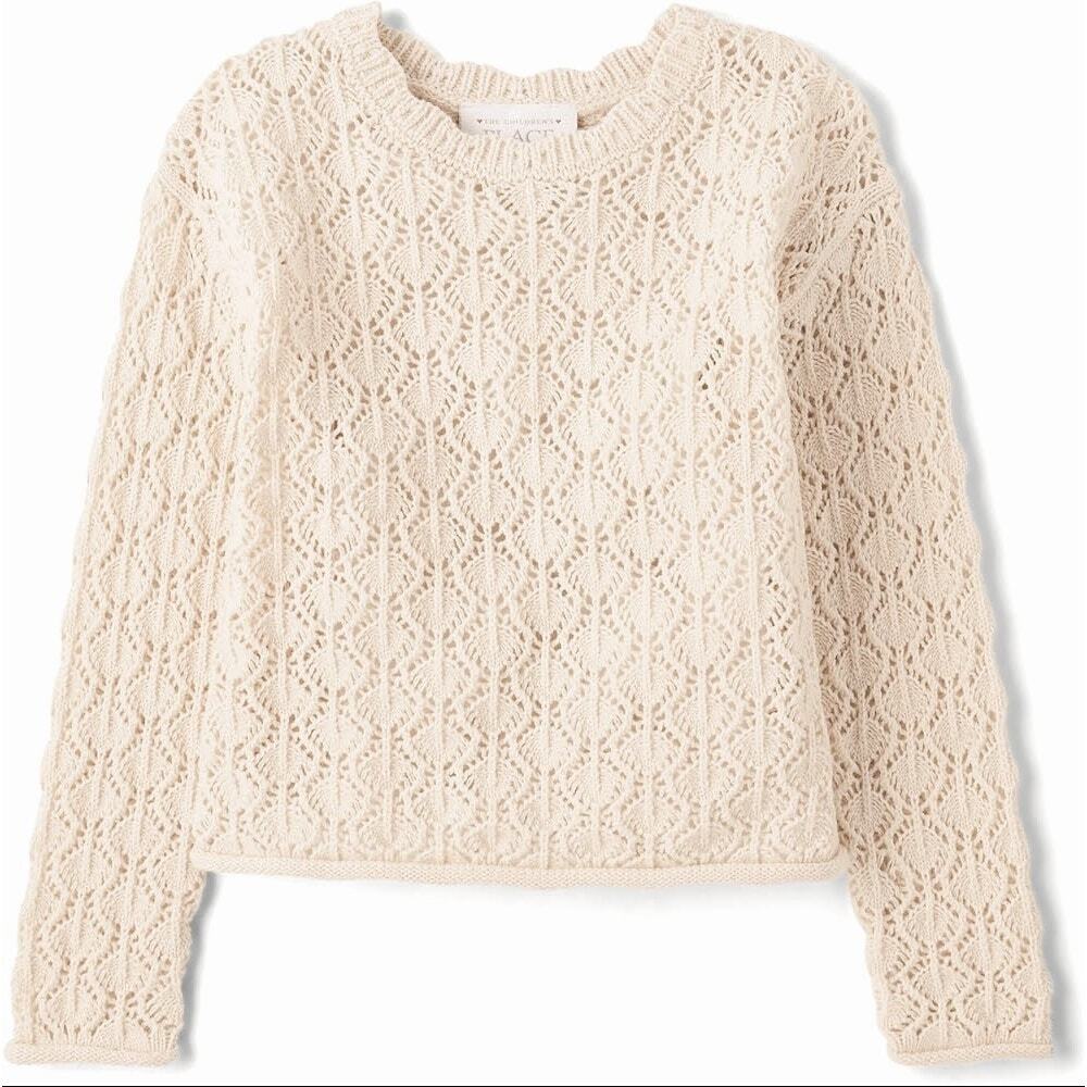 The Children's Place Cream Crew Neck Crochet Sweater Baby Girls Toddler Size 2T